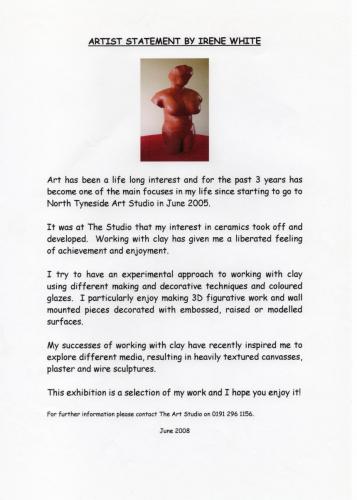 2008 artist statement Irene White